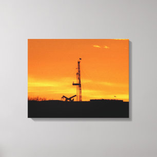 Toile Pétrole de forage au coucher du soleil