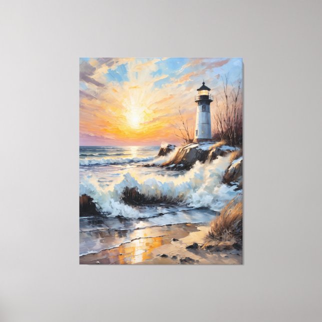 Toile Phare au coucher du soleil – Paysage marin impress (Recto)