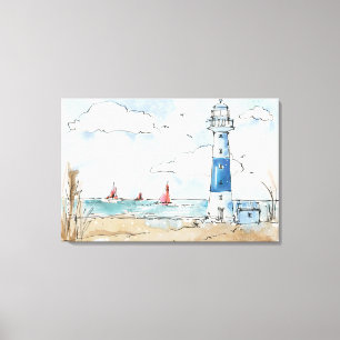 Toile Phare bleu et blanc
