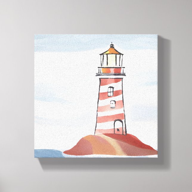 Toile Phare Classique | Aquarelle d'eau côtière océaniqu (Recto)