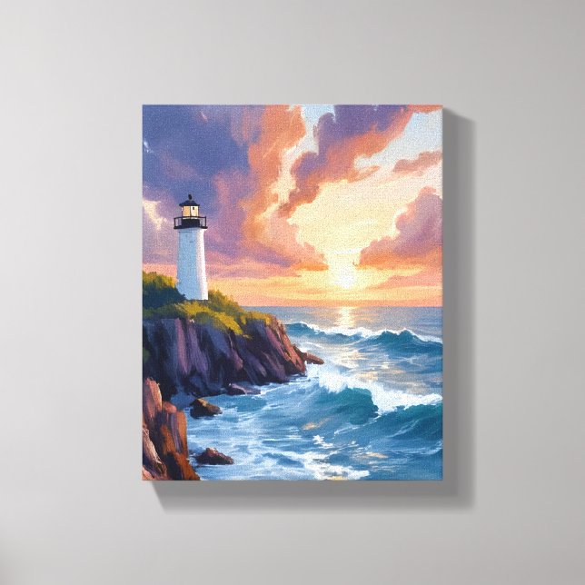 Toile Phare côtier au coucher du soleil | Peinture de l' (Recto)
