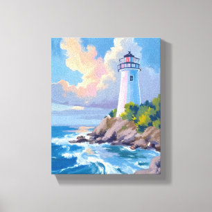 Toile Phare côtier   Mer aux vagues de l'océan bleu