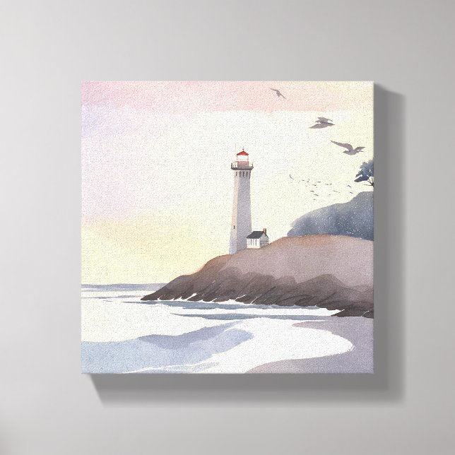 Toile Phare côtier | Peinture aquarelle sur la plage (Recto)