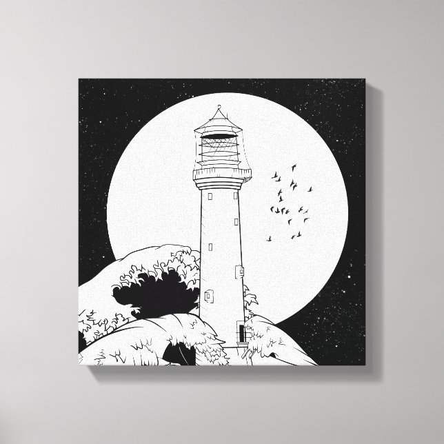 Toile Phare de Bell Rock noir et blanc (Recto)