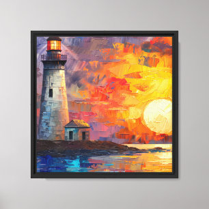 Toile Phare de coucher de soleil coloré Océan Fantaisie