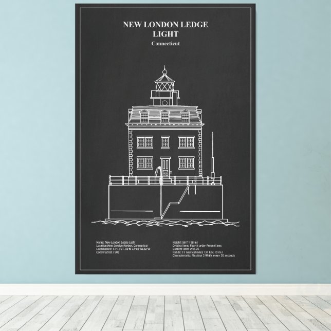 Toile Phare de New London Ledge - Connecticut – PD (Insitu (Plancher de Bois))