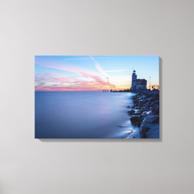 Toile Phare de Paard van Marken au lever du soleil bleu (Recto)