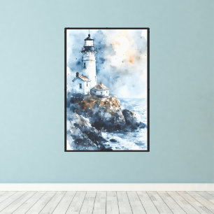 Toile Phare éclairé par la lune sur une côte rocheuse