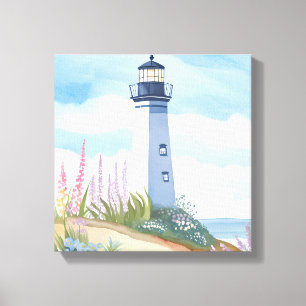 Toile Phare en fleurs   Fleur de aquarelle côtière