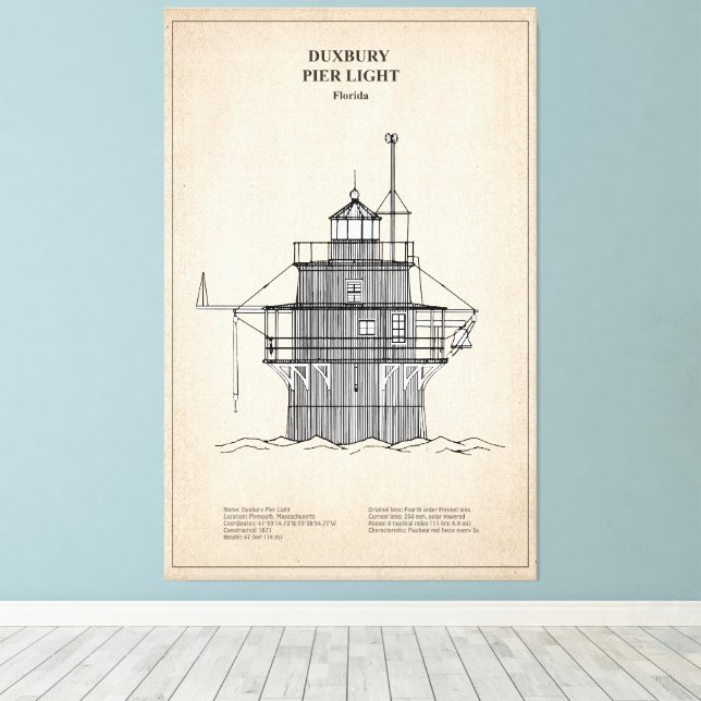Toile Phare lumineux de Duxbury Pier - Massachusetts - S (Insitu (Plancher de Bois))