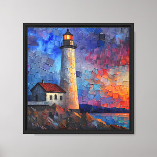 Toile Phare Mystique au Bord de la Mer Art du Ciel Noctu
