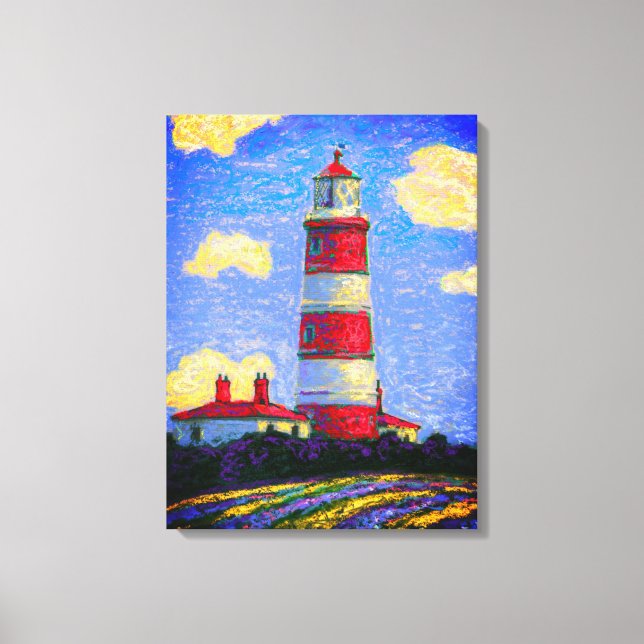 Toile Phare rouge et blanc au-dessus des champs de lavan (Recto)