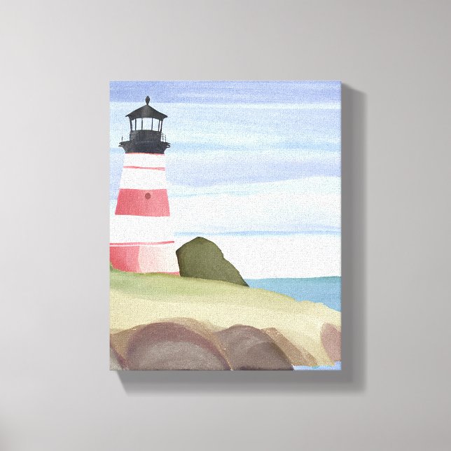Toile Phare rouge | Peinture aquarelle de l'océan côtier (Recto)