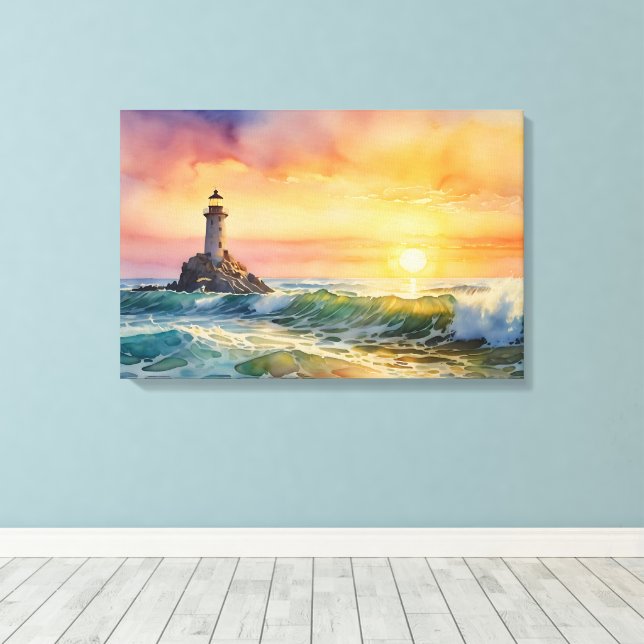 Toile Phare Serene au coucher du soleil - Ocean Wall Art (Insitu (Plancher de Bois))