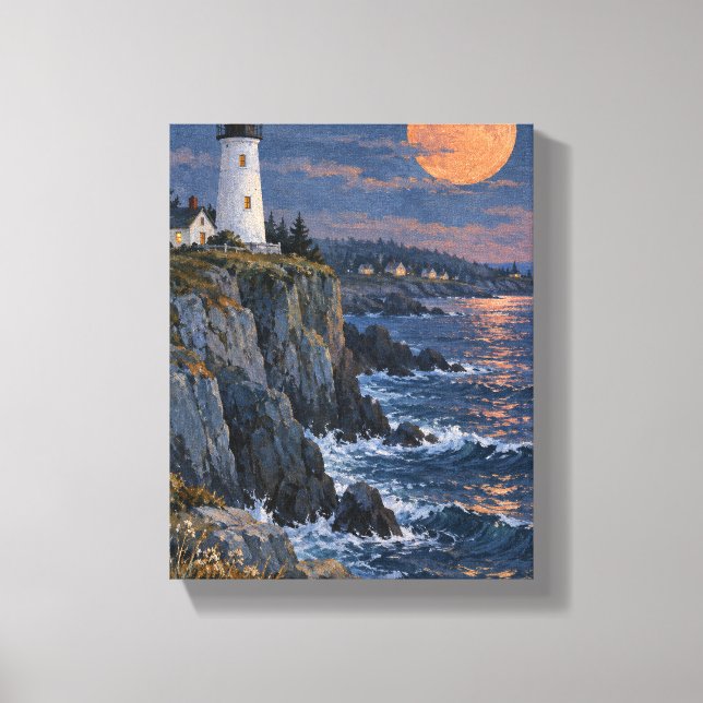 Toile Phare sous une lune de kaki (Recto)