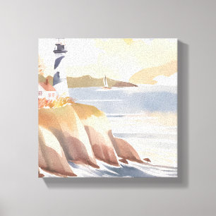 Toile Phare sur la Côte   Océan à l'aquarelle