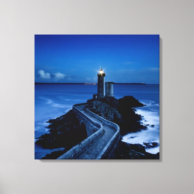 Toile Phare sur mur dans l'océan la nuit (Recto)