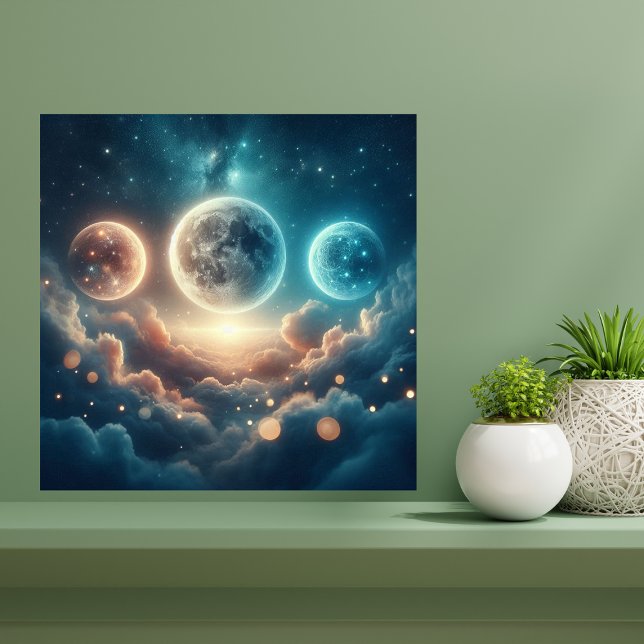 Toile Phases de la Lune au-Dessus des Nuages (Moon Phases Over Clouds)