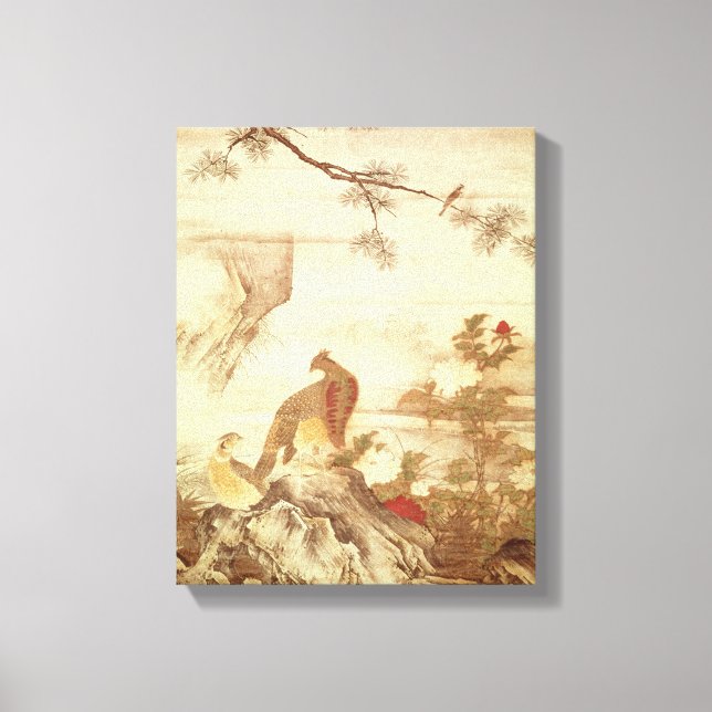Toile Phéasants et pivoines, d'une série de rouleaux (Recto)