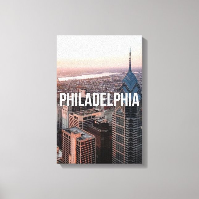 Toile Philadelphie Skyline Vue aérienne Typographie Urba (Recto)