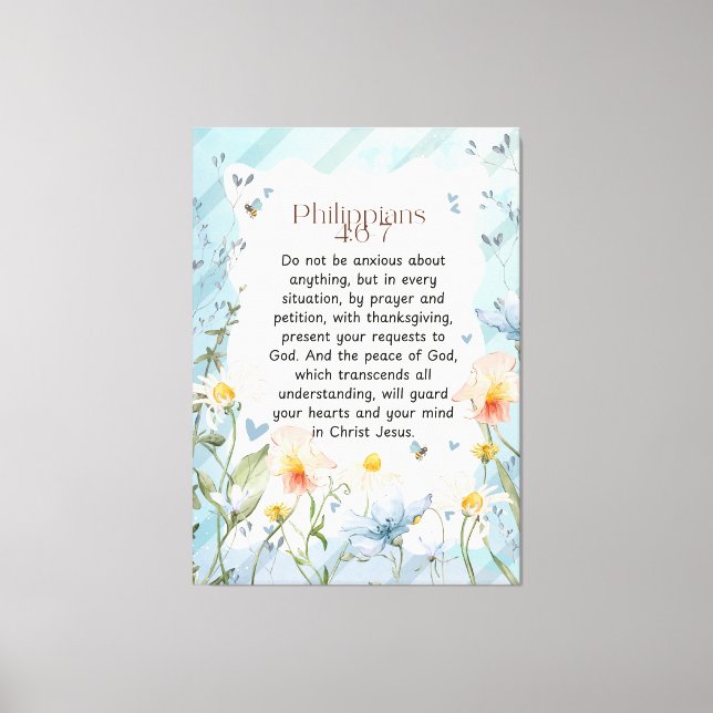 Toile Philippiens 4:6-7 Bible chrétienne Verse Aquarelle (Recto)
