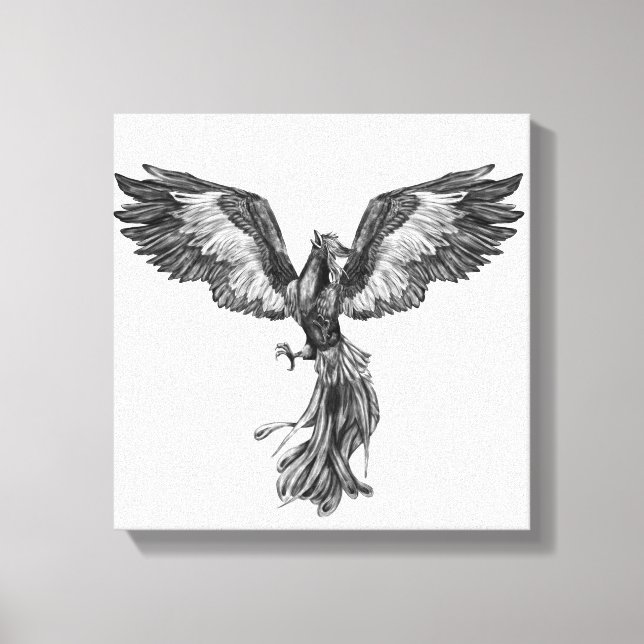 Toile Phoenix Rising - Noir et Blanc (Recto)