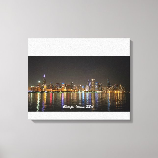 Toile Photo Canvas Chicago Skyline Nuit (Recto)
