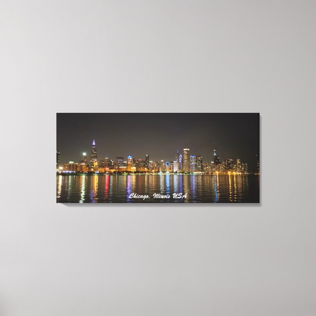 Toile Photo Canvas Chicago Skyline Nuit (Recto)