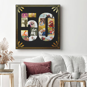 Toile Photo de 50e anniversaire de mariage Noir Or Art D