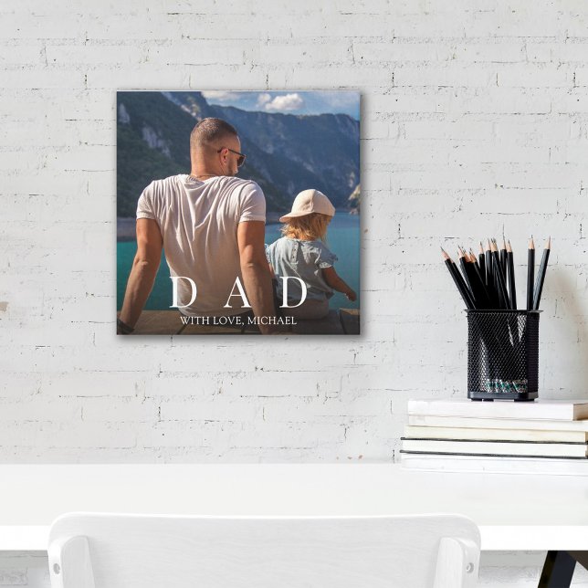 Toile Photo de famille Papa moderne personnalisé Minimal (Modern dad family photo canvas with minimalist personalized design and custom image.)