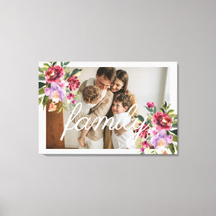 Toile photo de famille personnalisée typographie florale