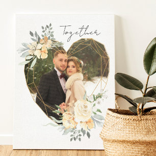Toile Photo de mariage ensemble dans un cœur floral géom