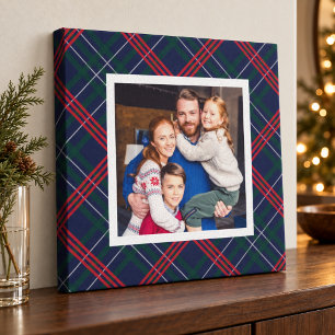 Toile Photo de Noël à carreaux tartan rouge vert marine