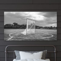 Photo de sport en noir et blanc de but de crosse