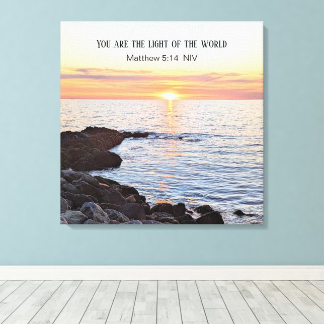 Toile Photo du coucher du soleil sur Ocean Bible Verse (Insitu (Plancher de Bois))