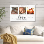 Toile Photo moderne Collage L'amour grandit ici<br><div class="desc">Ce magnifique tableau mural en toile présente un magnifique collage photo à trois images présentant des souvenirs chéris, orné du message sincère "L'amour grandit ici". L'élégant design noir et blanc, combiné à un script exquis et à une typographie d'impression, crée une pièce sophistiquée et durable qui complètera n'importe quel style...</div>