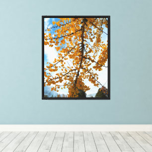 Toile Photographie Feuille de Ginkgo jaune
