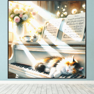 Toile Piano Cottagecore Rêve Chaton Ensoleillé