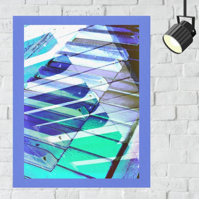 Toile Piano Keyboard Music Blue Green Instrument de musi (A stylish canvas print of a piano keyboard in modern abstract style)