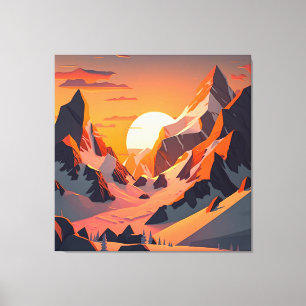 Toile Pic vibrant : Une montagne enneigée au coucher du