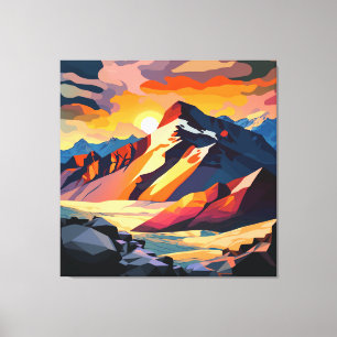 Toile Pic vibrant : Une montagne enneigée au coucher du