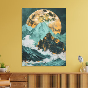 Toile Pics lunaires : Montagnes Imaginaires sous une lun