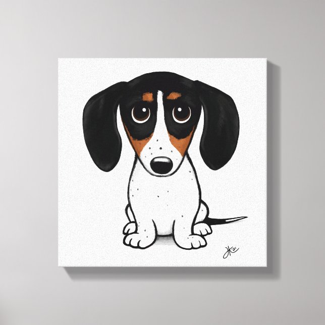 Toile Piebald Dachshund | Joli chien édulcoré en caricat (Recto)