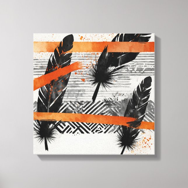 Toile Pièce Abstraite en noir orange aquarelle (Recto)