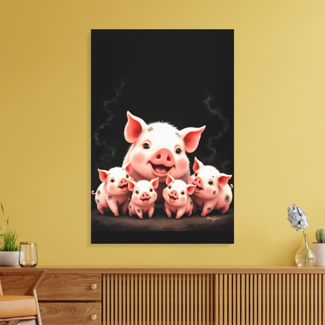 Toile Pig Artwork – Mother Pig & Piglets (Insitu(Salon))