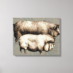 Toile Pig Farm Pays Antique Illustration Art