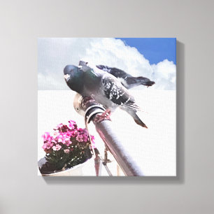 Toile Pigeon et Fleurs