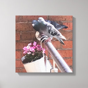 Toile Pigeon et Fleurs