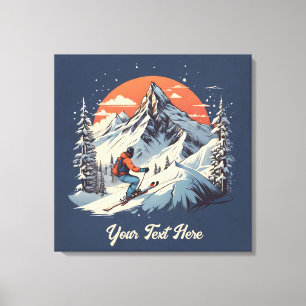 Toile Pin de montagne vintage Ski orange coucher de sole