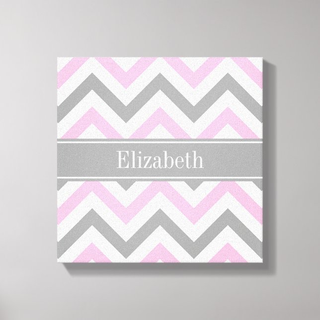 Toile Pink Dk Gray White LG Chevron Gray Name Monogram (Recto)